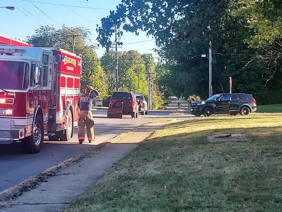 The Charleston Fire Department and Charleston Police Department respond to a two vehicle accident on University Drive and West Grant Avenue Monday afternoon. Two people were transported to the hospital.