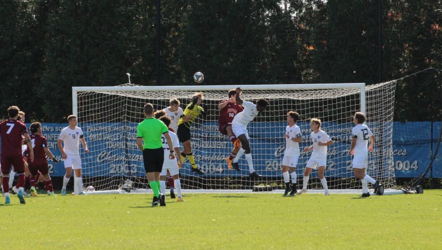 Chad Smith (0), blocks a corner kick at their game vs. Denver University at Lakeside Field Saturday afternoon. The Panthers lost 3-0 to the Pioneers.