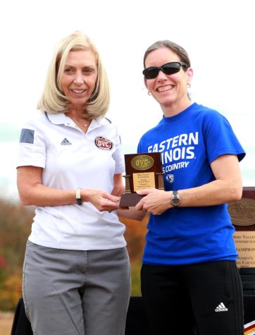 Cross Country Coach Erin Howarth accepts OVC Cross Country Coach of the year award after the Conference Championship Saturday afternoon, Oct. 29, 2022, at Putnam County Sports Complex in Cookeville, Tenn. 