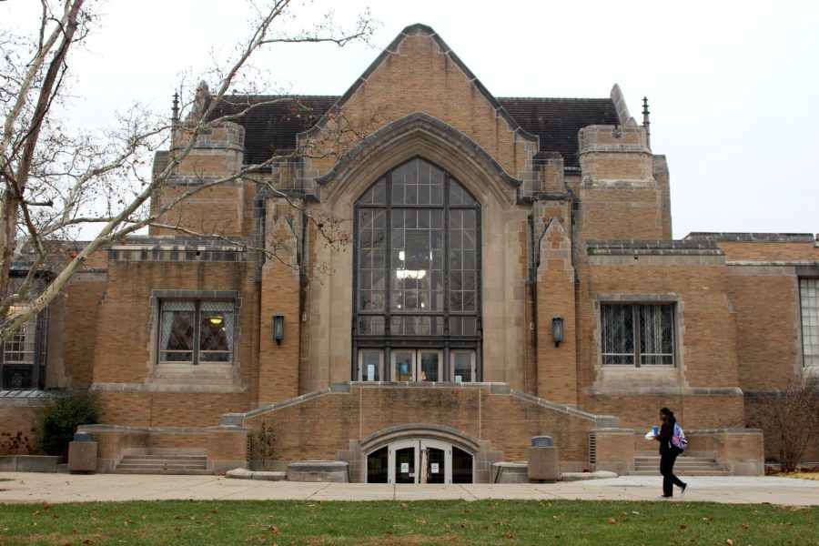 Booth Library has only one accessible outside entrance on the South side of campus.