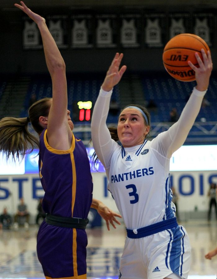 Miah Monohan, a sophomore guard, puts the ball up during the womens Senior Day basketball game against the Tennessee Tech Golden Eagles at Lantz Arena Saturday afternoon. Monohan scored nine points. The Panthers lost 66-61.