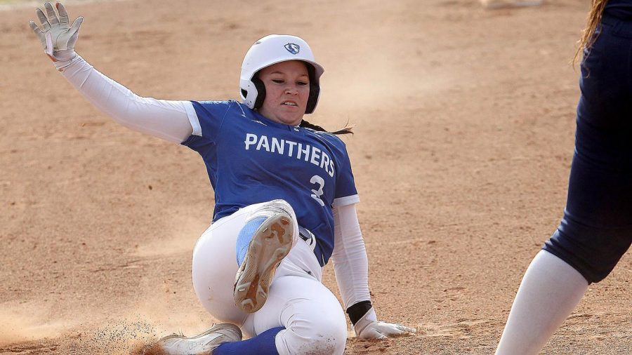 Jaylen Prichard (3), a sophomore outfielder and infielder, slides into home base during the softball game against the Jackson State University Tigers at the Jackson State softball field.