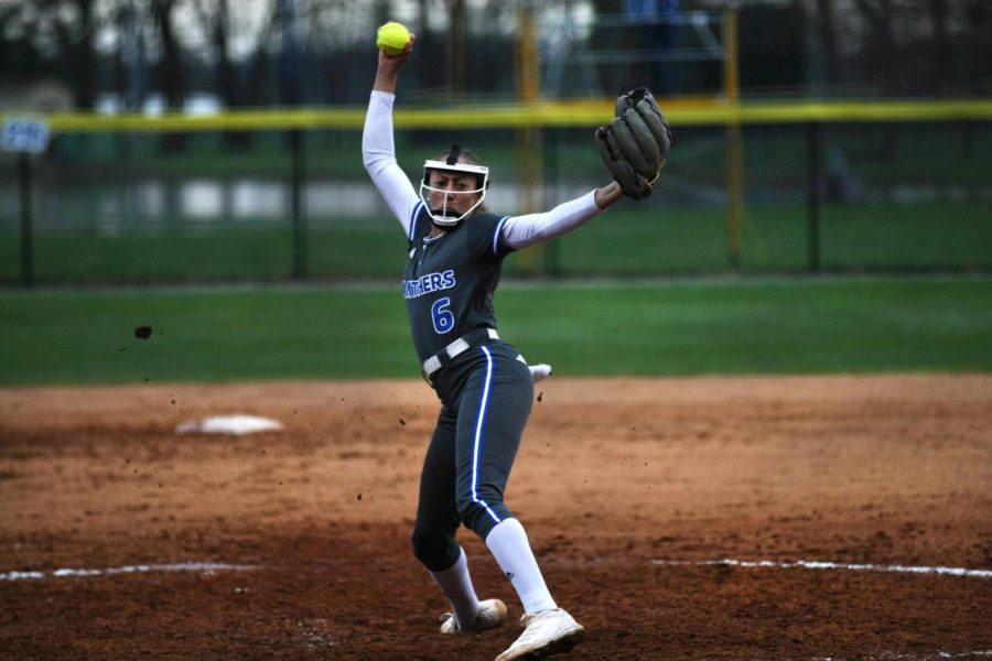 Eastern right-handed pitcher Olivia Price, winds up her pitch during their second game of a double-header against SIUE, Sunday afternoon on Williams Field.