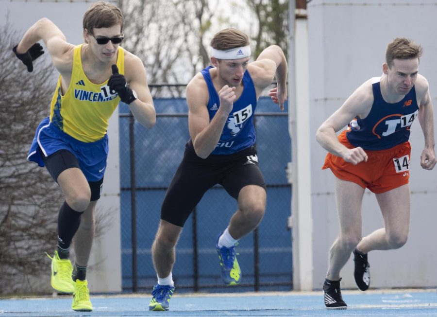 Theo Paxton runs in the mens 1500 meters and places in first with a time of 4:24.77 at the EIU Big Blue Classic event at O’Brien Field Saturday.