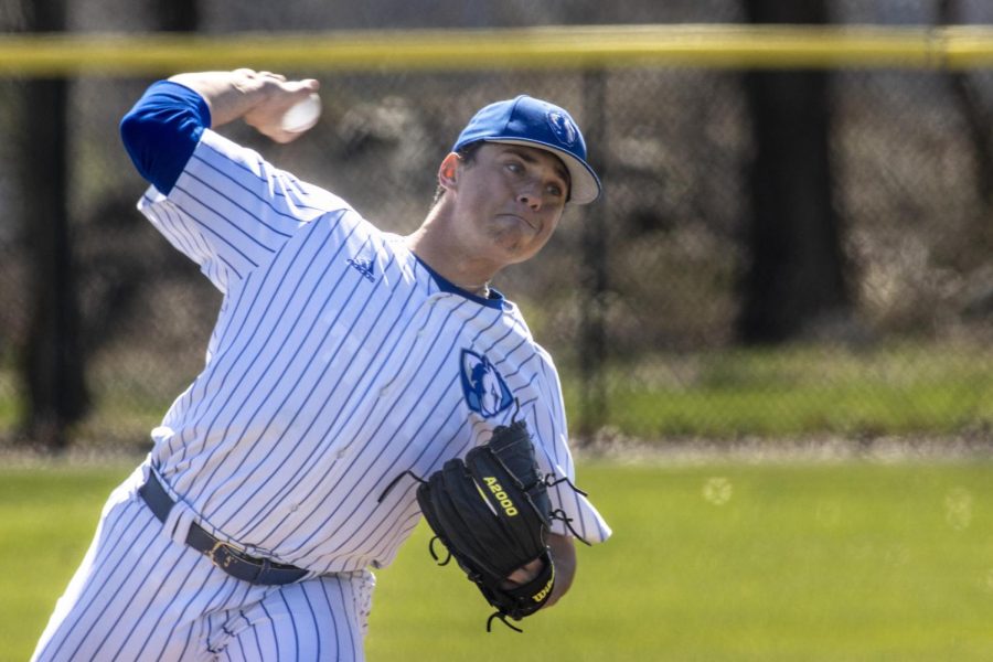Ryan Ignoffo (7), a senior utility player, pitches in the top of the seventh inning, during the baseball game against Butler University at Coaches Stadium Sunday afternoon. The Panthers lost 6-5, and are now 15-8 in season play.