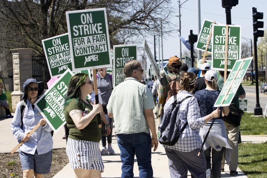 Picketers strike in front of Old Main for day four of not being in the classrooms to protest for a fair contract Tuesday afternoon.