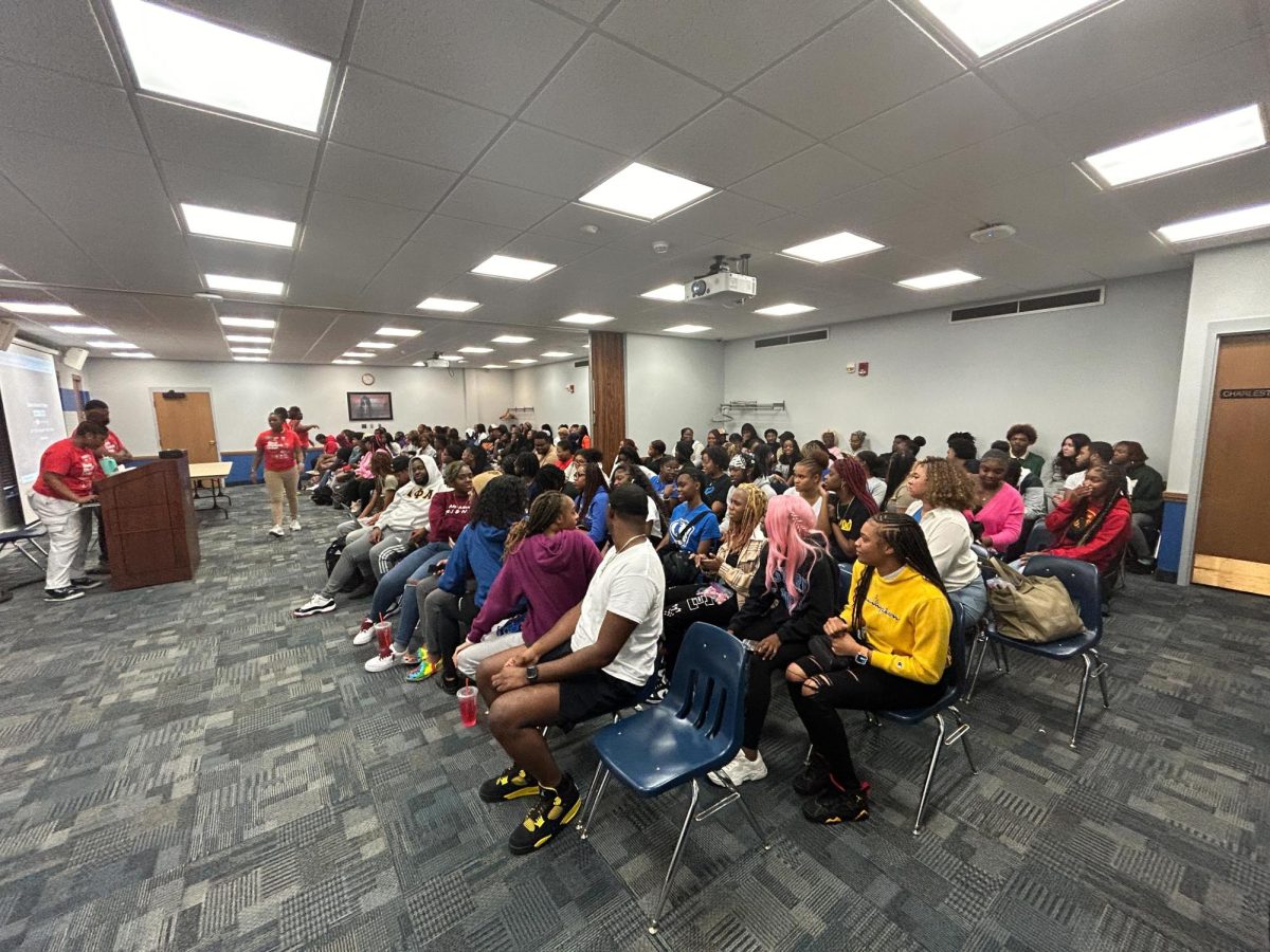 Students interested in BSU watches the executive officers present their presentation during BSU meeting in Martin Luther king jr. Union building Monday afternoon.