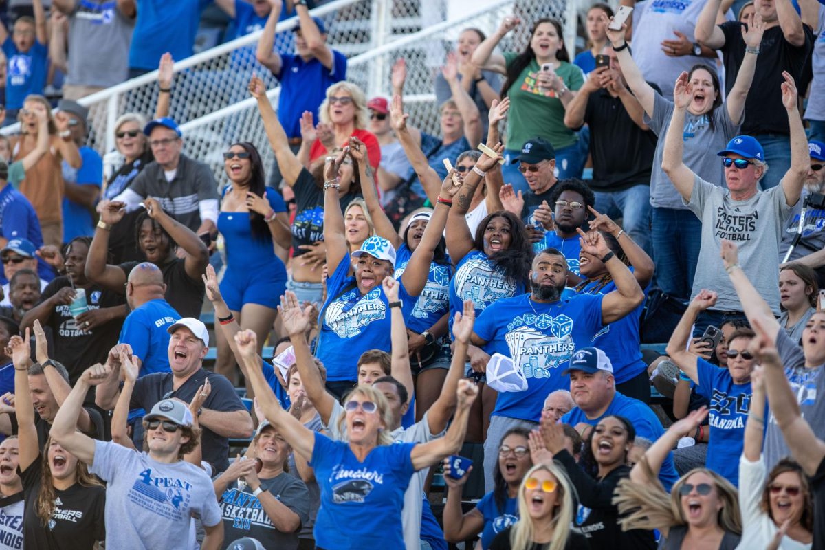 Fans cheer after senior kicker Stone Galloway kicks a 56 yard field goal to put the panthers ahead of Mcneese St cowboys at O‘Brien Field Saturday afternoon. The panthers won 31-28.
