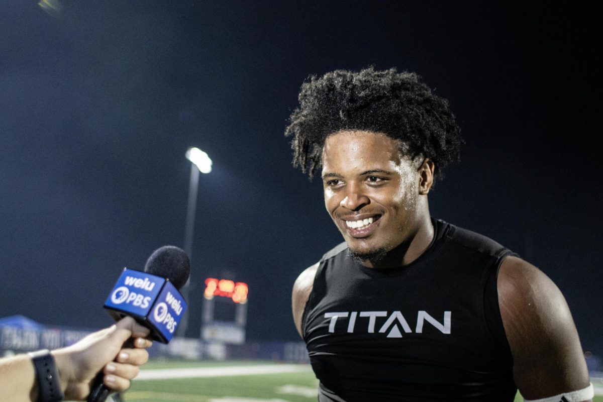 Go Panthers! Linebacker Elijawah Tolbert said as he finishes his interview with WEIU after their victory against Indiana State. The Panthers won 27-0 against the Sycamores Thursday night. 