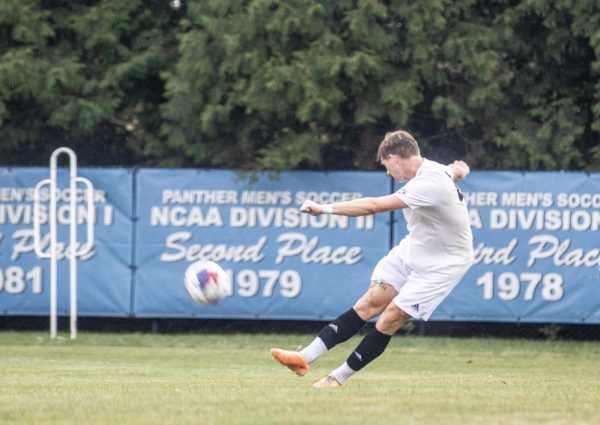 Defender Lance Somerfield, attempts a long pass on the field. The Panthers tied with IUPUI 1-1 with 5 minutes left on the clock Tuesday evening at Lakeside Field.