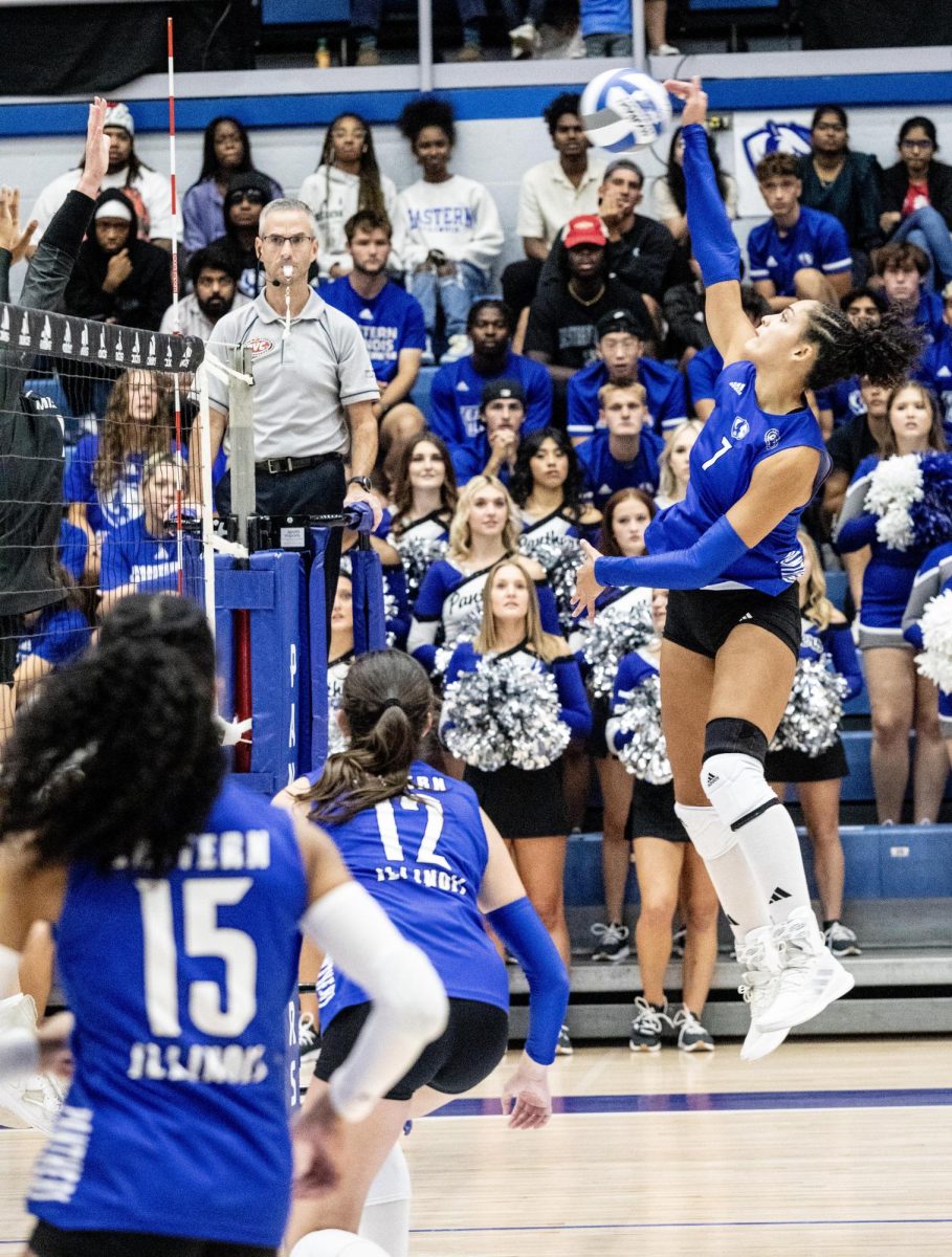 Outside hitter/opposite Natalie Mitchem (7) The Panthers won 3-0 against the Tigers Thursday night.