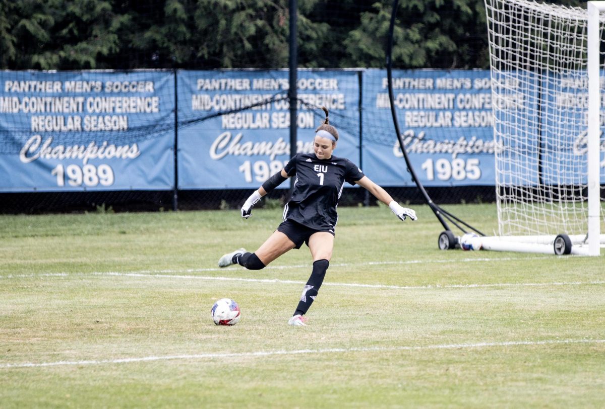Goalkeeper Ella Kratochvil performs a goal kick to restart the game. The Panthers lost 1-0 against the ISU Redbirds Thursday afternoon at Lakeside Field.
