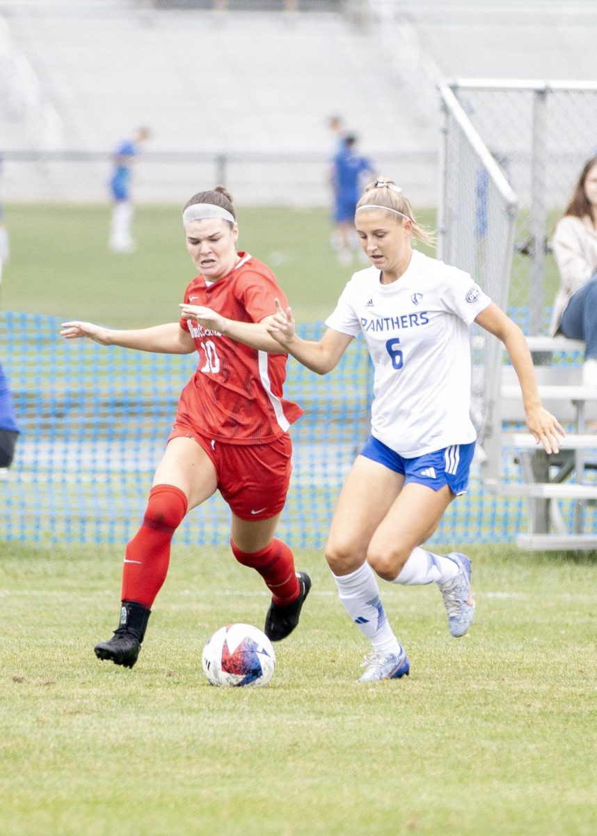 Forward Abby Reinl challenges for the ball at Lakeside field. The Panthers lost 1-0 against the ISU Redbirds Thursday afternoon.