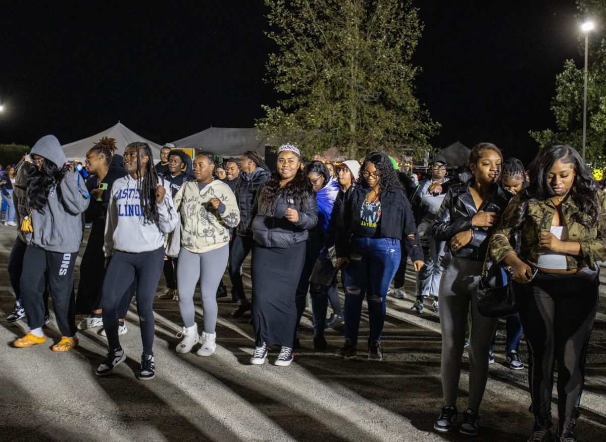 Eastern Students dances during the Block Party Pep Rally event at O‘Brien Stadium Friday night.