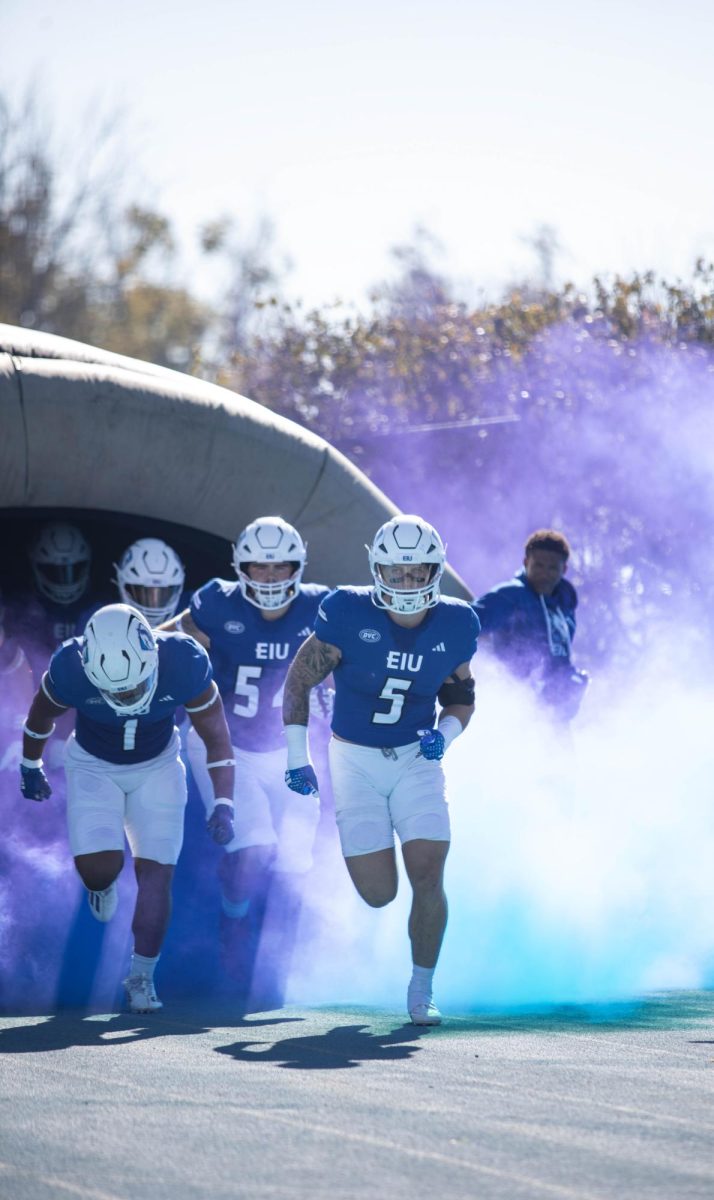 Eastern Football Team runs out of their tunnel against Bryant University Bulldogs at O‘Brien Field saturday afternoon.