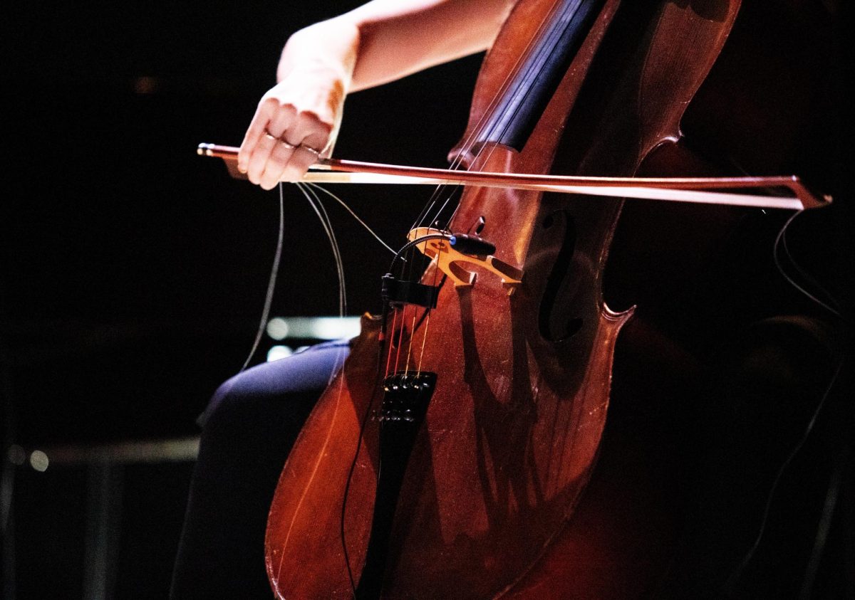 The hairs of Gaylyn Fotos cello bow break off while shes playing.