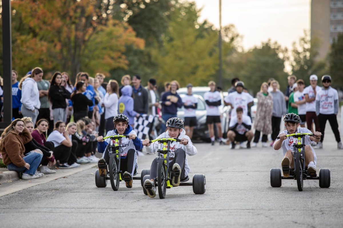 Sigma Pi Fraternity, Sigma Nu Fraternity, and Sigma Phi Epsilon Fraternity race to see whos going to be the final champion for the Greek Kart Race for Roman race.