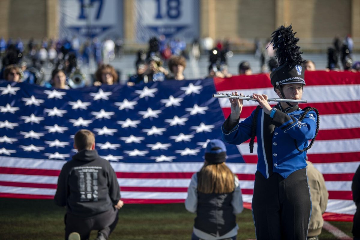 Eastern Illinois University Marching band performs for Veterans Day before Eastern football game against Tennessee State Tigers held at OBrien Field saturday afternoon.