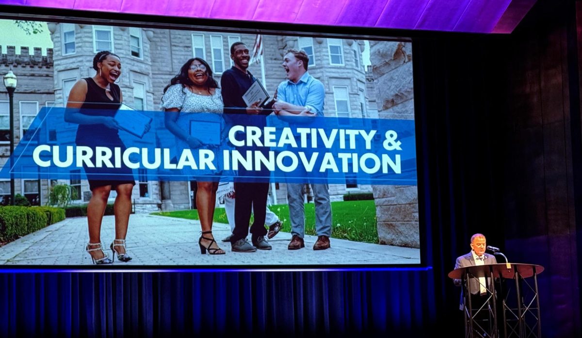 Jay Gatrell president of Eastern Illinois University talks about spring updates and goals for the semester at Doudna Fine Arts Center, Duorak Concert Hall. 