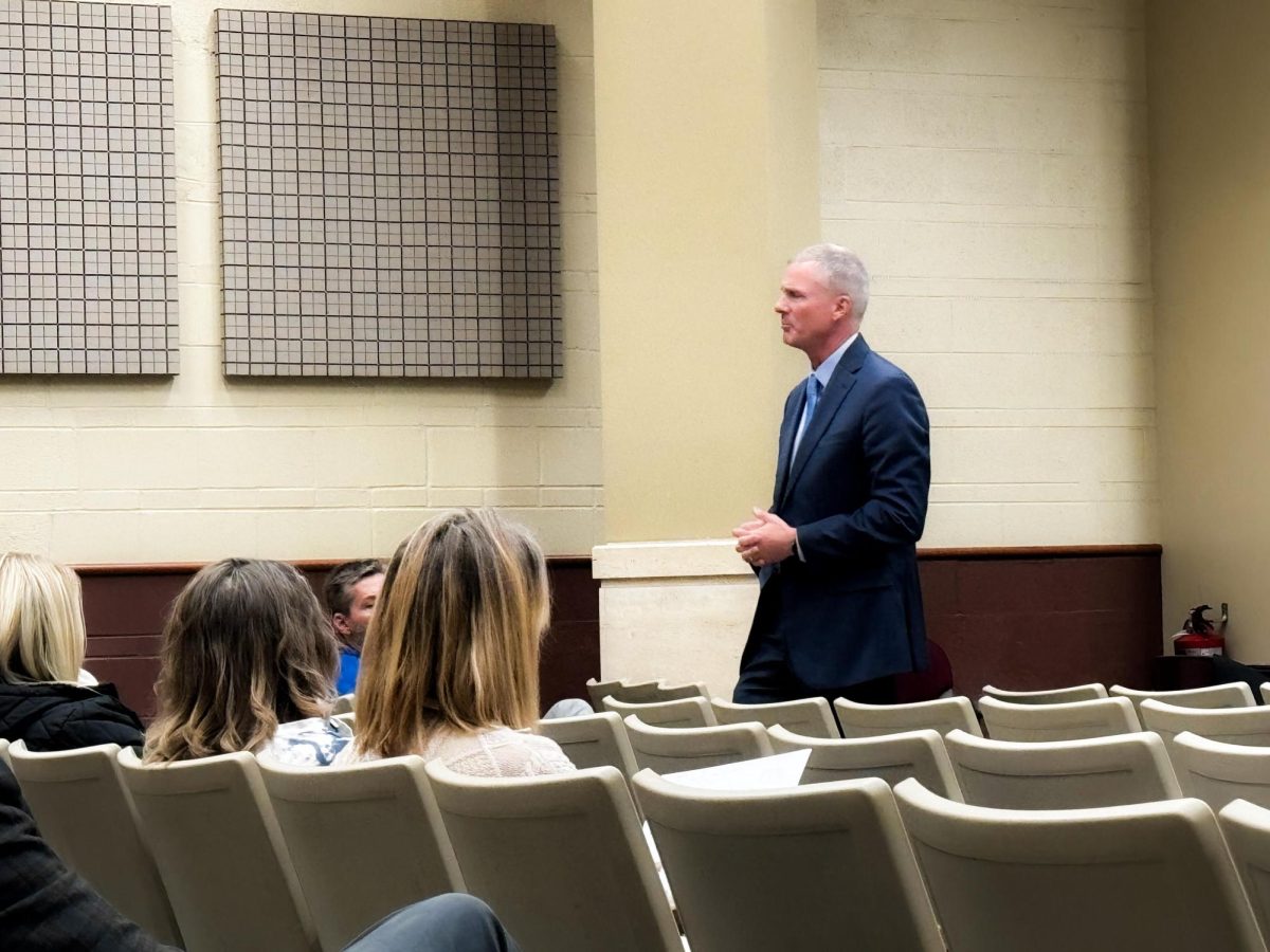 Ryan Hendrickson during the open interviews in Buzzard Auditorium. He is one out of four candidates for provost position Thursday morning. 