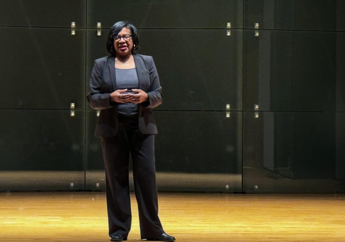 Simone Cummings is one out of four candidates for the provost position, interview speech in Doudna Fine Arts center Recital Hall 