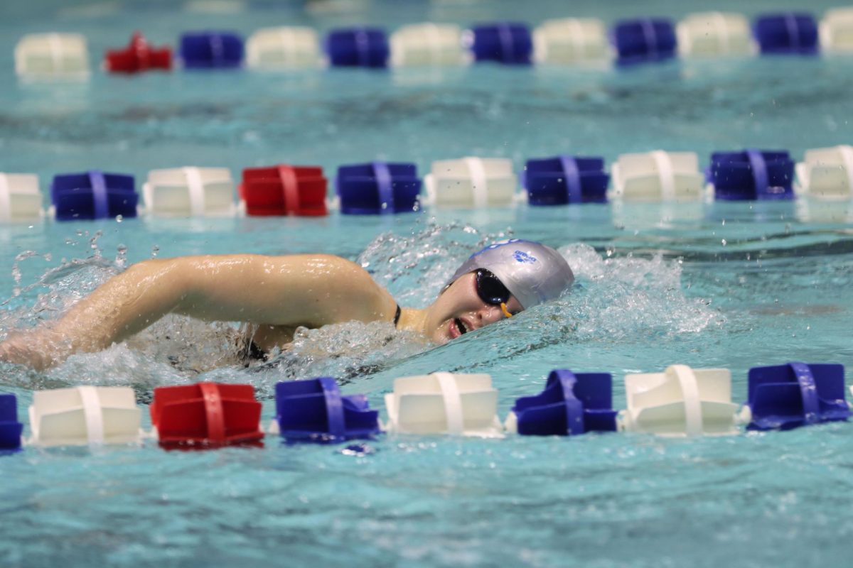 The+womens+swim+team+lost+their+first+home+meet+of+2024+149-109+against+the+University+of+Southern+Indiana.