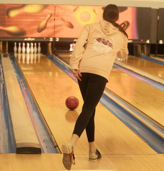 Ella Kratochvil, a freshman sociology major, practicing bowling for class in the Bowling Billiard Eastern Illinois University. 