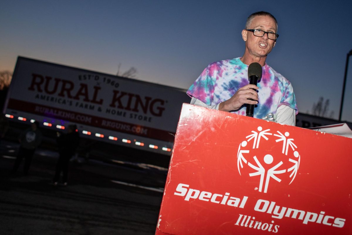 Provost Ryan Hendrickson opens up the Special Olympics Polar Plunge Sunday evening.