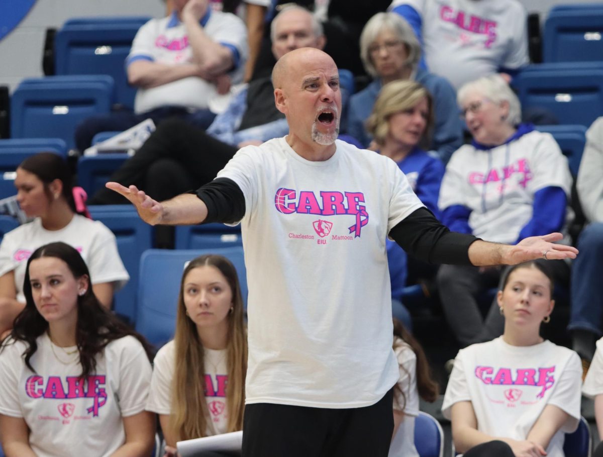 Matt Bollant yelling at the referee during the women basketball game against UT Martin thursday night in Groniger Arena 