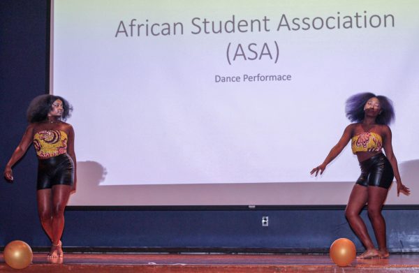 Human services major Amonni Sims and Psychology major Amani Hamblet of the African student association perform at the NAACP Image Awards Sunday evening. 