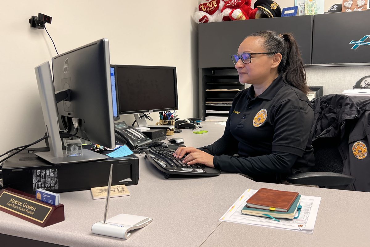 Eastern Illinois University Police Lieutenant Marisol Gamboa, works in her office to prepare for unofficial, at the EIU police office on the Eastern Illinois University campus, Saturday, Feb 2,2024 in Charleston Illl.