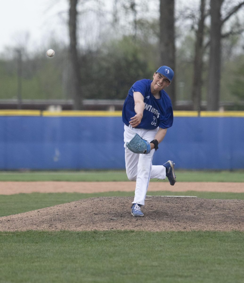 Freshman right-handed pitcher Slater Wilcox throws the ball at the game against Bradley University Tuesday,