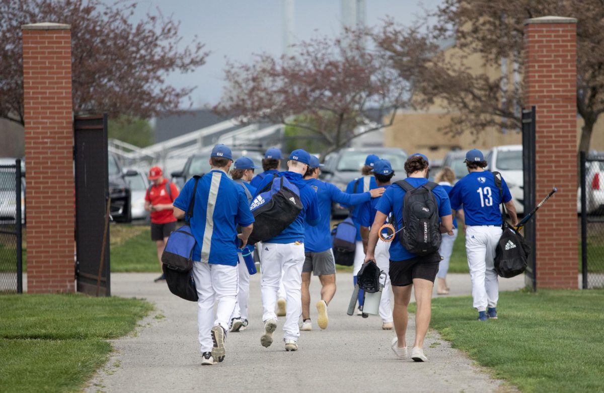 The baseball team game get suspended due to the weather, the team walked back to the locker room at the game against Bradley University Tuesday