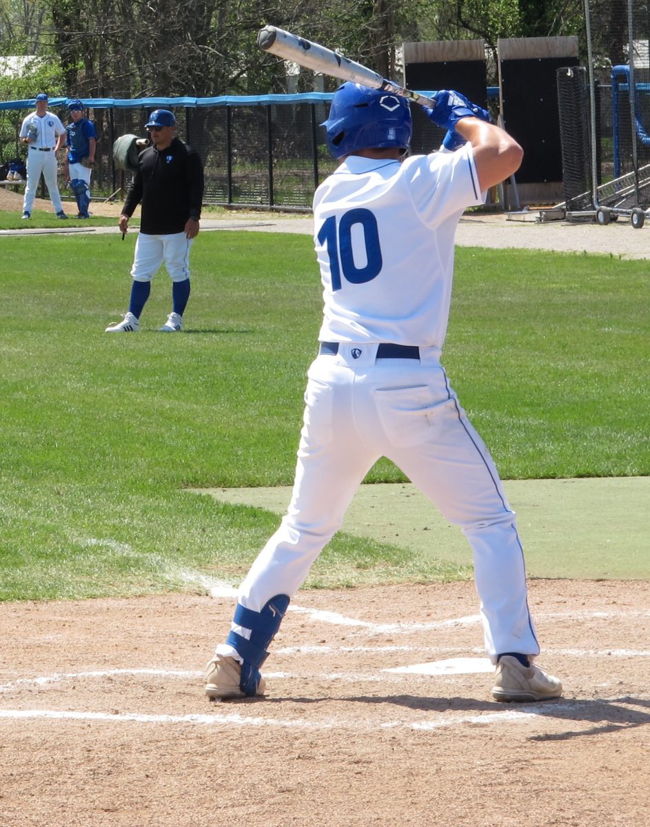 Redshirt junior infielder Dylan Drumke prepares to bat at the EIU baseball game in Coaches Stadium on Sunday.