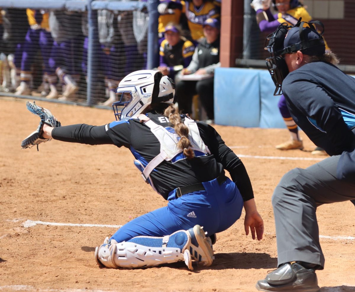 Freshman catcher Sophia Olman catching a pitch on Saturday April 20 2024 against Tennessee Tech. 