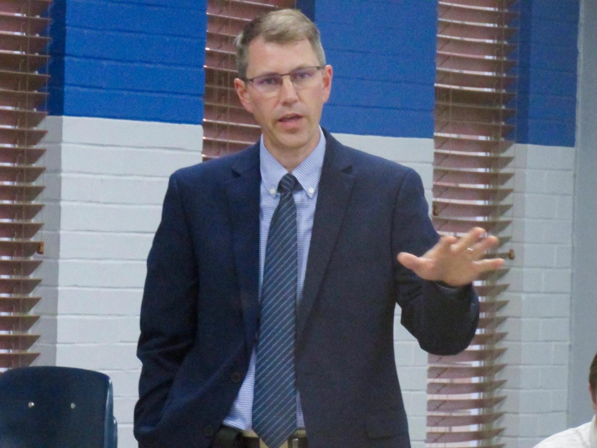 Vice President for Business Affairs Matt Bierman discusses updated fees for the 2025-26 school year with the Eastern Illinois University student senate at its weekly meeting in the Arcola-Tuscola room of the Martin Luther King Jr. student Union on Wednesday March 26.
