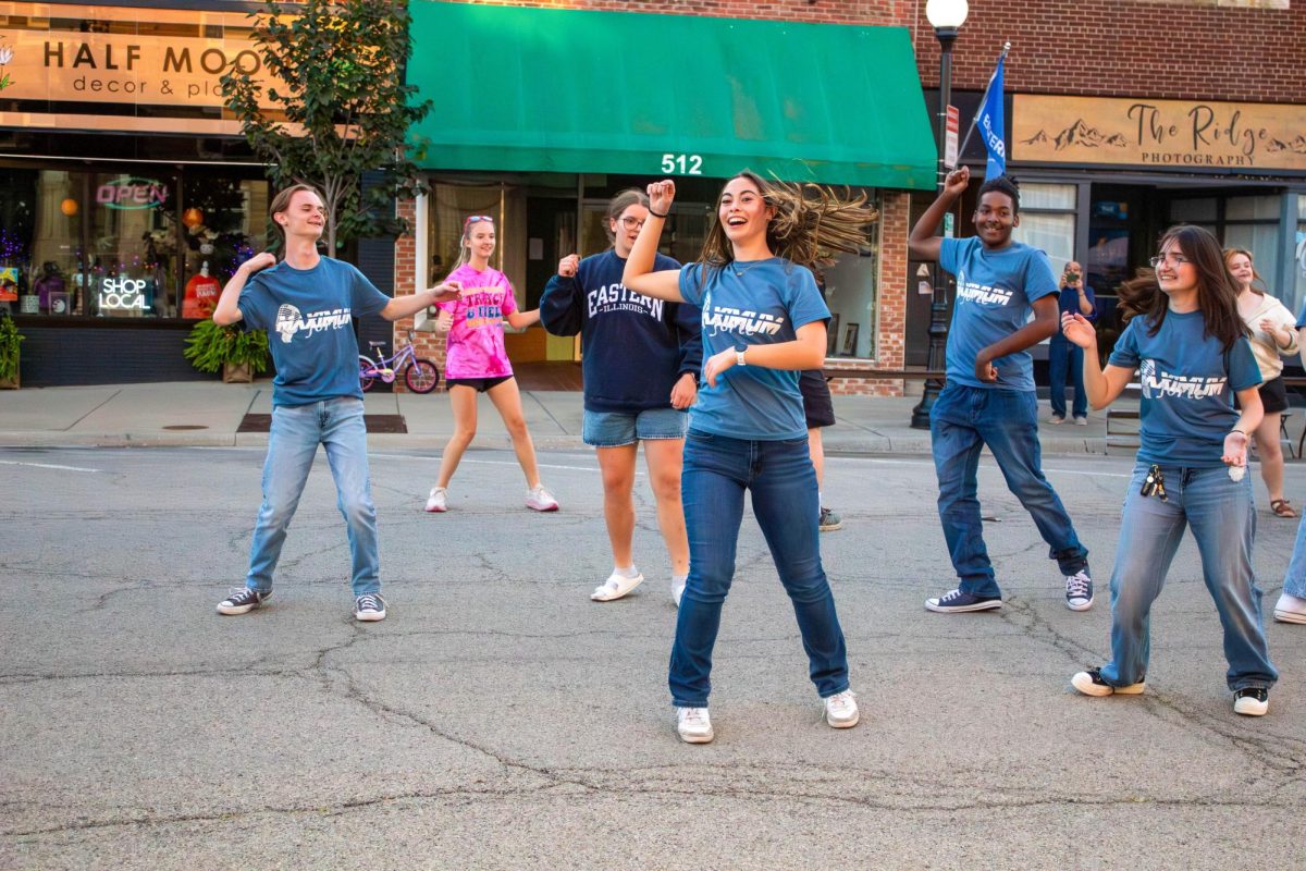 Line dancing was a hit at EIU Squared as members of the Charleston High School choir quickly began line dancing as soon as the dance trainers arrived and gave a quick dance lesson on Saturday.