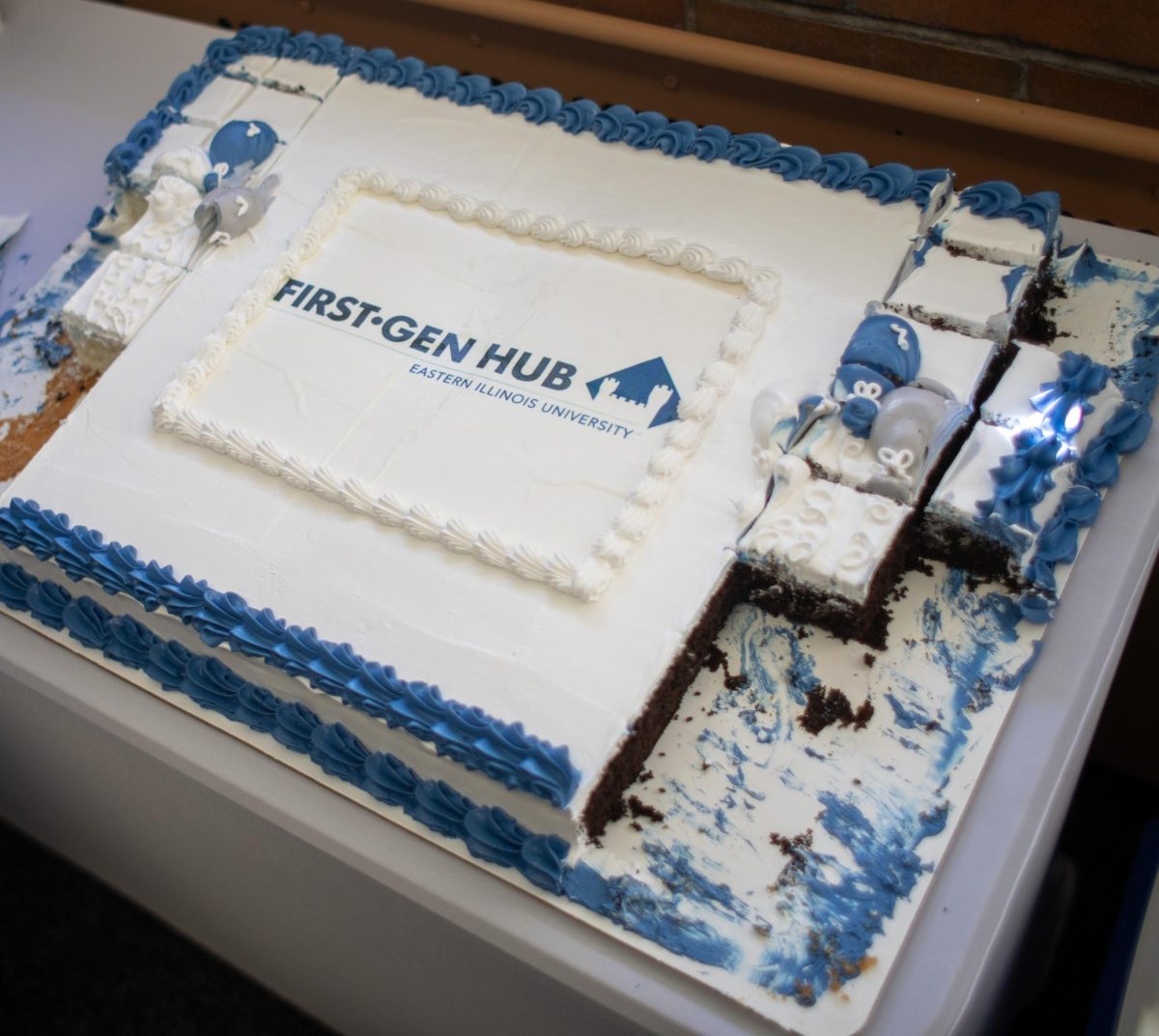 Cake and refreshments were offered at the opening of the EIU First Gen Hub in McAfee room 2611 on Friday.