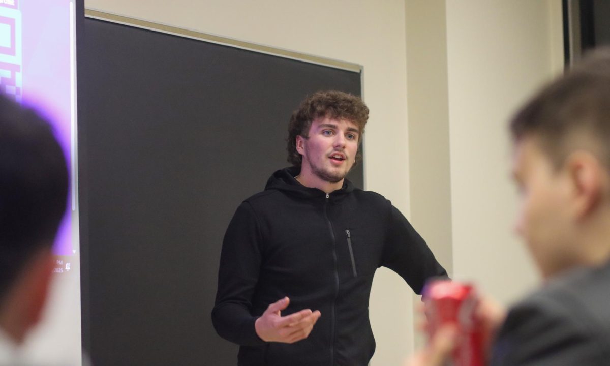 College Republicans at EIU President Ben Anderson talks to the registered student organization in Coleman Hall room 2150 before playing Jeopardy on Thursday Nov. 13.