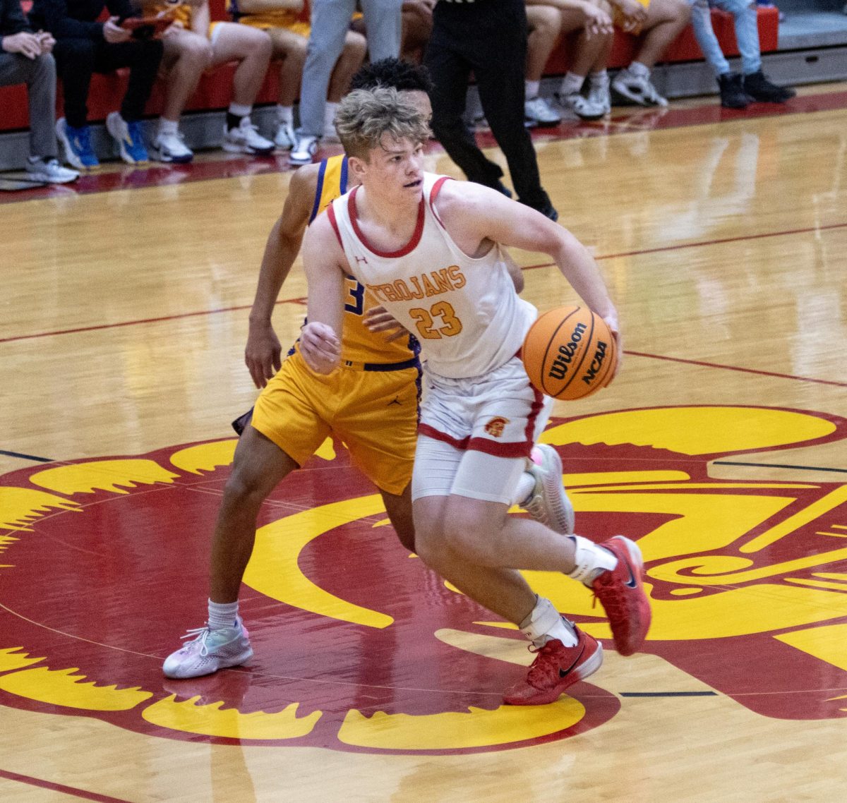  Senior guard Tyler Oakley dribbles up the floor during Charleston Boys' Basketball 58-52 loss to Rantoul Township High School at Charleston High School Thursday.