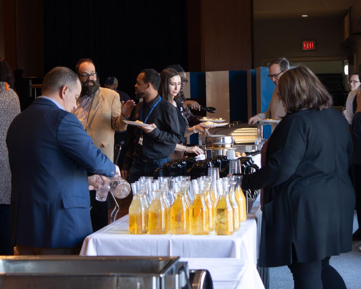 Event attendees enjoyed a breakfast buffet prior to the start of the panel discussion during Martin Luther King Jr. Day community breakfast in the Grand Ballroom on Monday. 