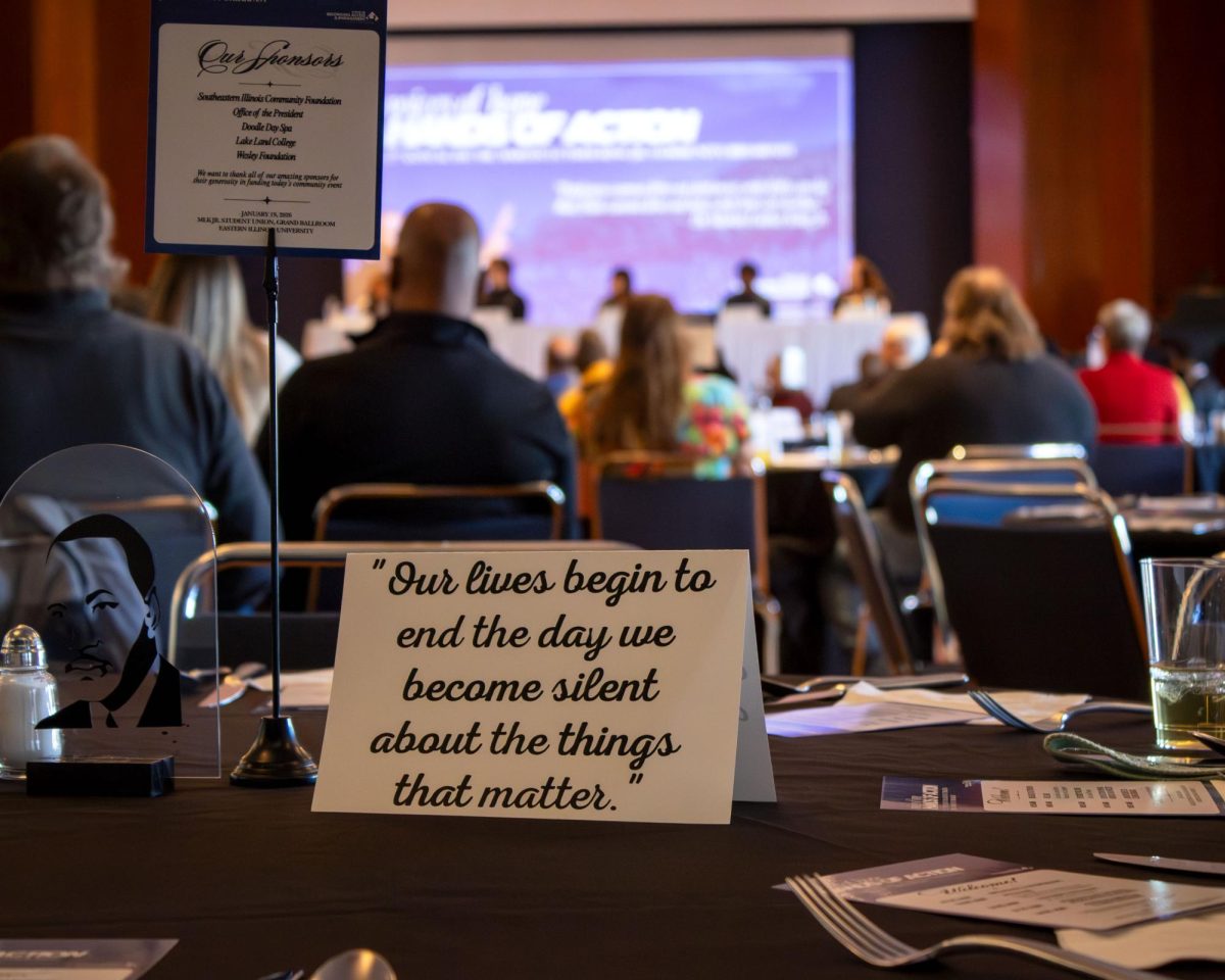 Tables during the Martin Luther King Jr. community breakfast included decorations with famous quotes from Martin Luther King Jr.