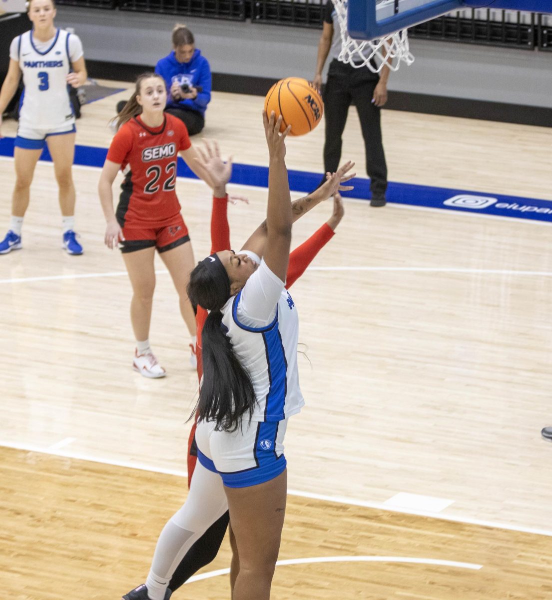 Redshirt junior center Meioshe Mason puts up the first points of the game against Southeast Missouri State as EIU lost 71-56 at Groniger Arena on Saturday.