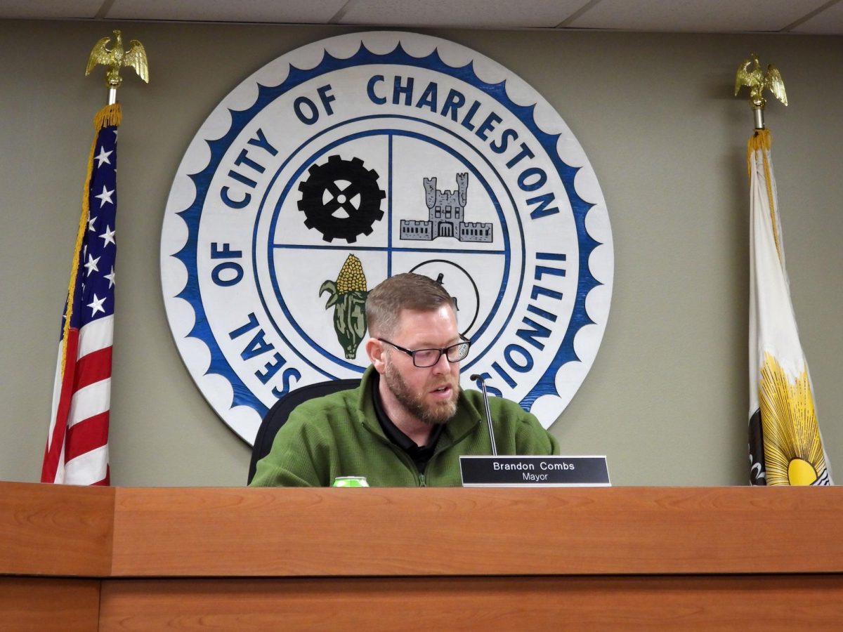 Charleston, Illinois mayor Brandon Combs speaks during the city council meeting on Tuesday, Feb. 3 in city hall.