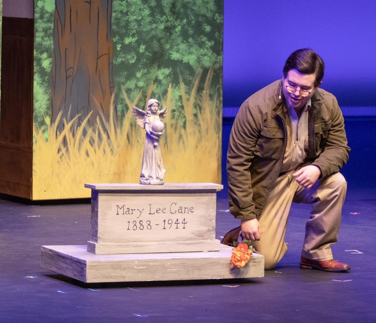 In Bright Star, a musical written and composed by Steven Martin and Edie Brickwell, the character Billy Cane played by Gentry Copsy sits outside of his mother’s grave once he finds out she passed away when he was at war. Bright Star opened on Friday, Feb. 27 in Doudna Fine Arts Center.