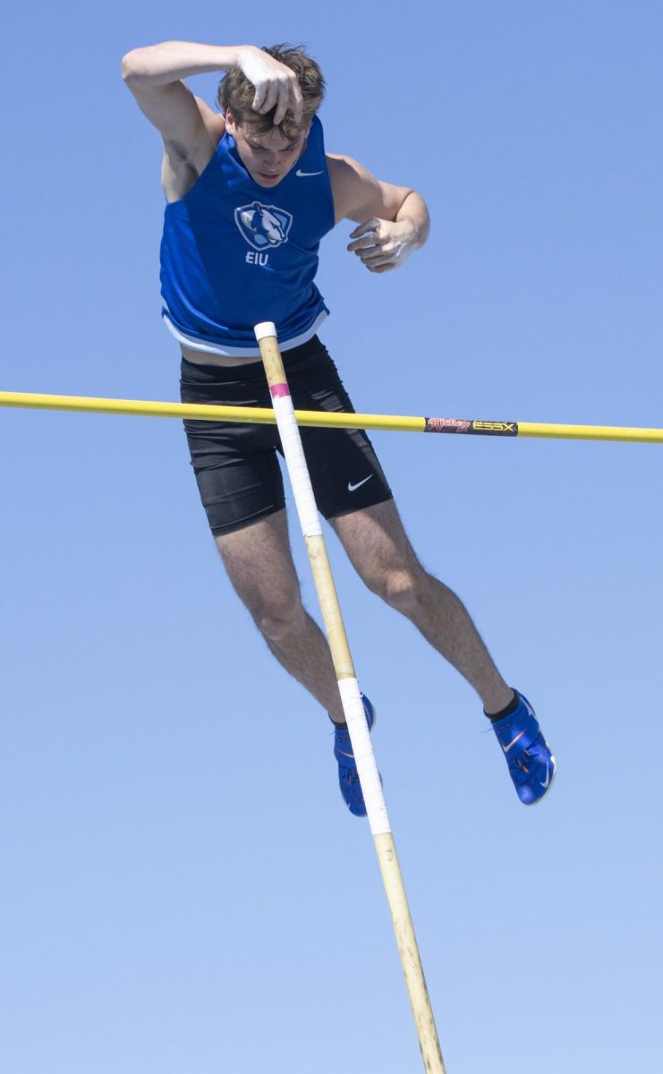 Eastern Illinois University freshman field pole vaulter Gavin Snyder makes it over the pole at the Big Blue Classic on Saturday.