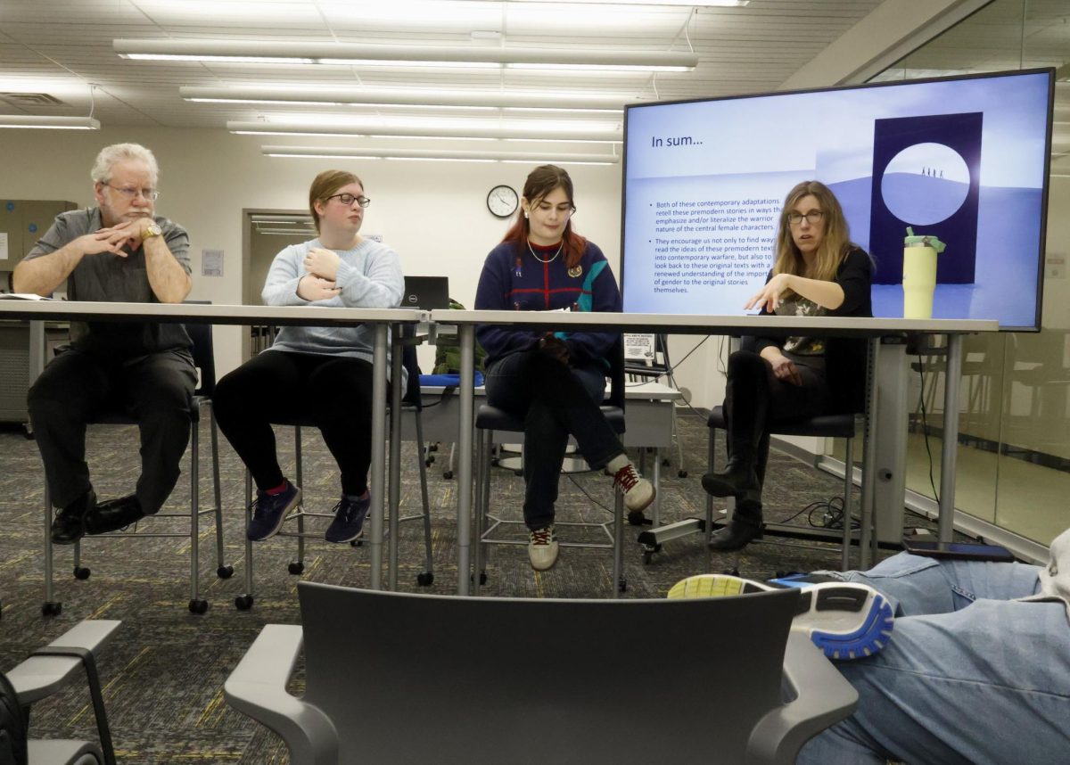 During PreModern Warrior Women, there were four presenters on the roundtable panel in Booth Library on Wednesday, March 4. The presenters discussed on significant women in male dominated fields.