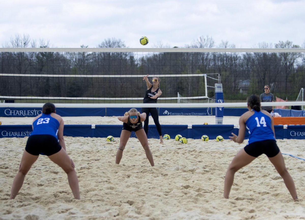 Lindenwood University player serves during the EIU home meet on Friday where the panthers would lose 4-1 at Linder Sports Complex.