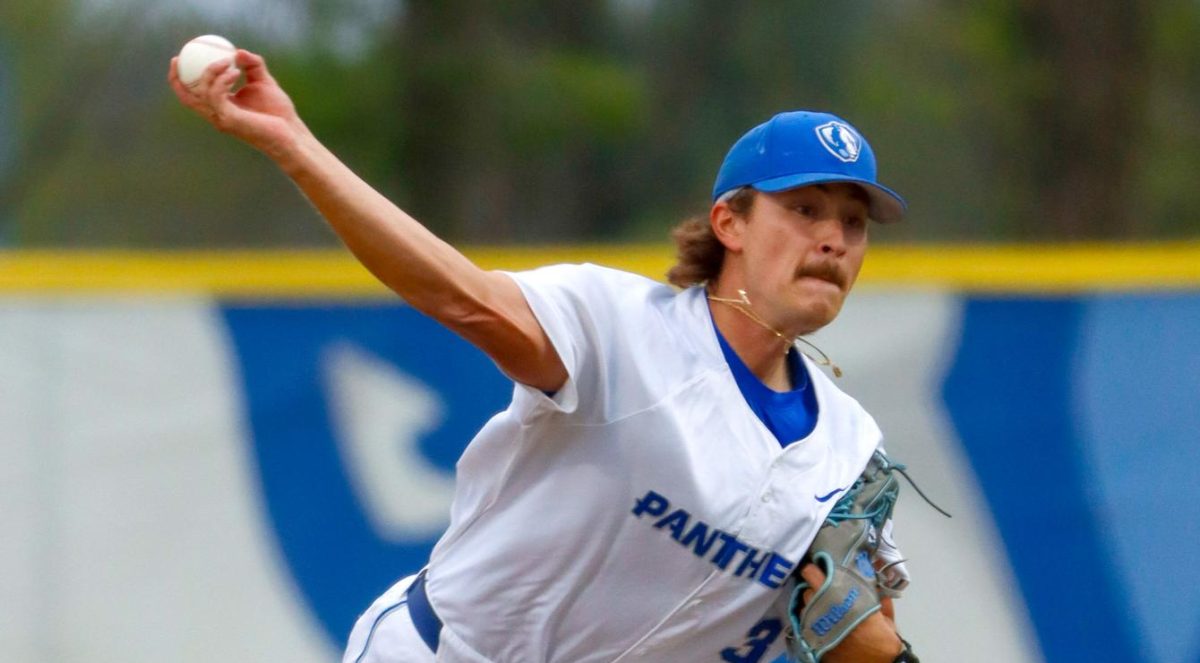 THUMBNAIL EDITION Graduate right-handed pitcher Tyler Conklin pitches the ball ​during EIU Panther baseball's win over Southern Indiana Screaming Eagle baseball 13-3 at Frost Field at Coaches Stadium on Friday night.