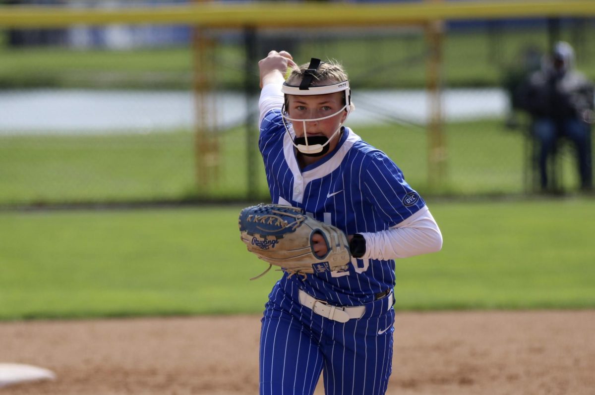 (Thumb) EIU’s pitcher sophomore Rylan Gick winds up during game two of a softball double header against Tennessee Tech on Saturday at Williams Field.